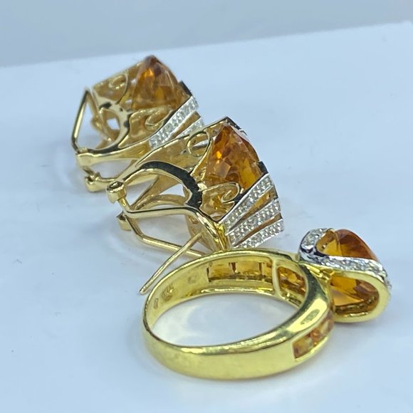 H Stern 18K/14 yellow gold oval Citrine Diamond earrings ring set 14.0g JR78323 - Picture 5 of 11